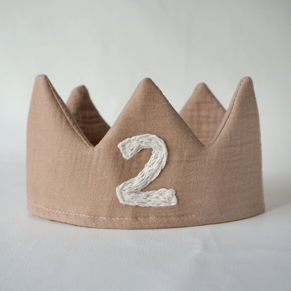 Handmade Fabric first Birthday party CROWN hat (Color dark TAN) for baby - Picture 2 of 7